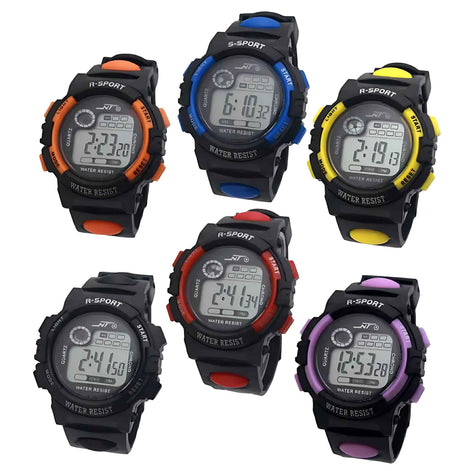 Student Digital Sports Watch – Waterproof LED Display with Alarm, Chronograph & Calendar (Unisex, Multi-Color)