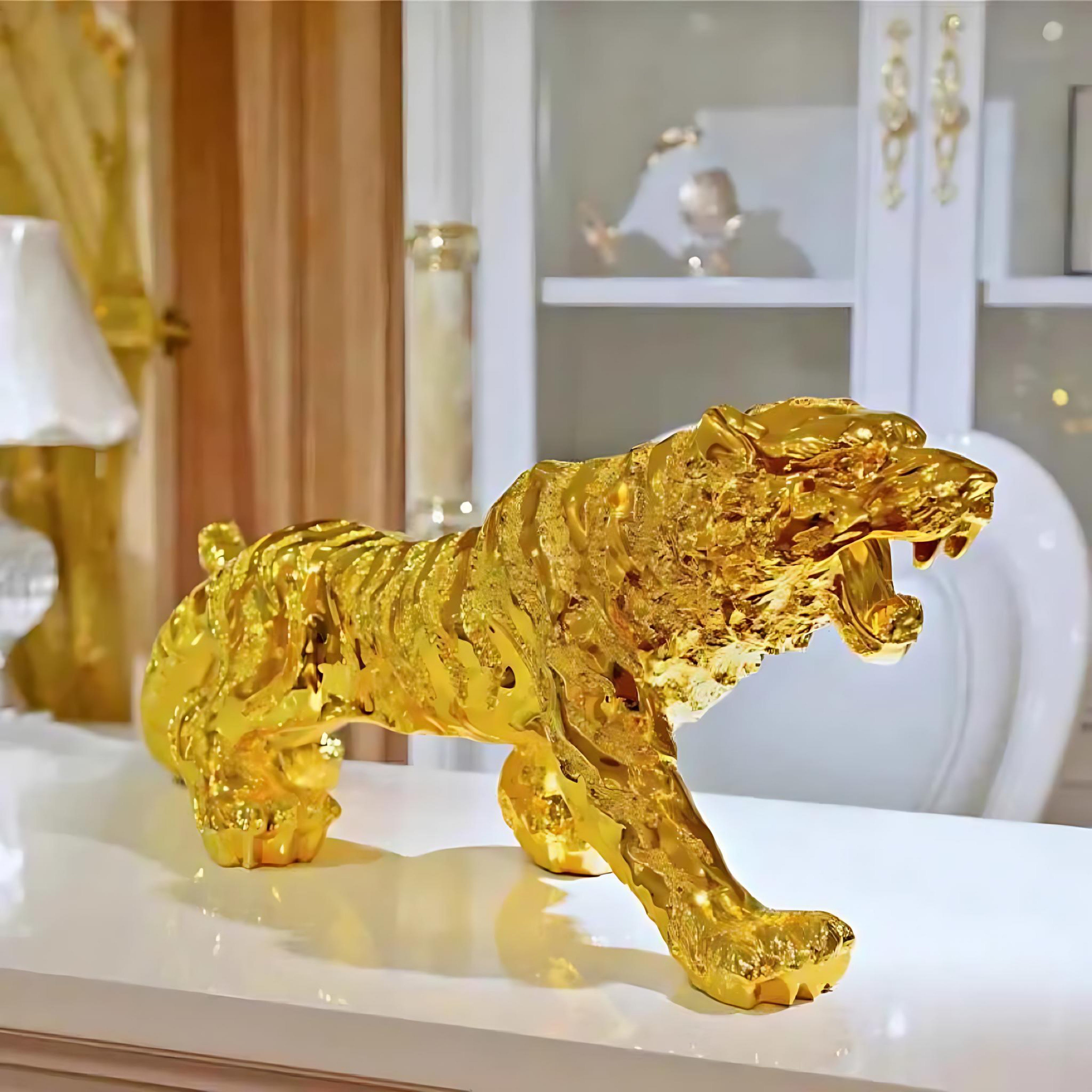Luxury Resin Tiger Figurine | Strength & Wealth Symbol by Wave & Hang