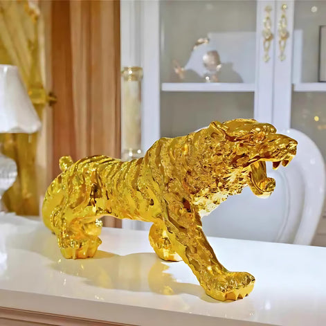 Luxury Resin Tiger Figurine | Strength & Wealth Symbol by Wave & Hang