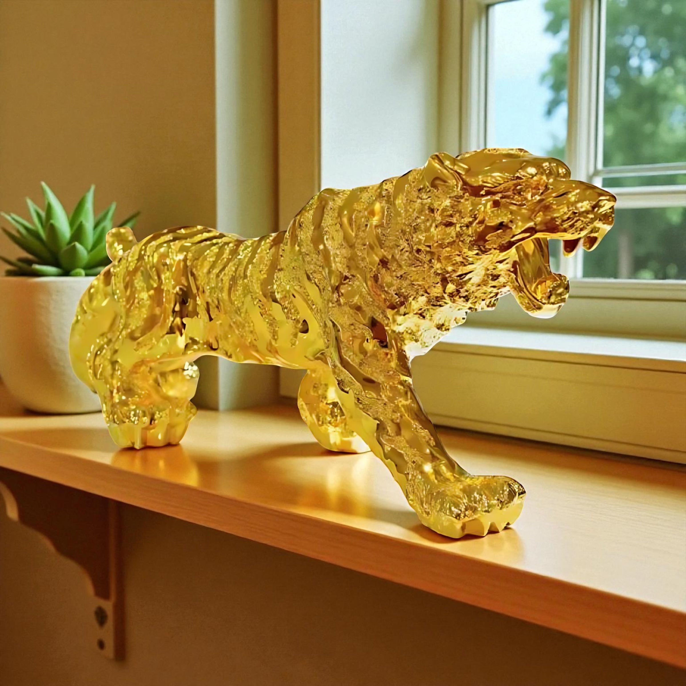 Luxury Resin Tiger Figurine | Strength & Wealth Symbol by Wave & Hang
