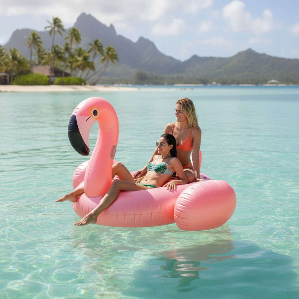Pink Giant Flamingo Pool Float Heavy Duty Ride On For Adults Kids 43x34 Inches Extra Large by Wave & Hang