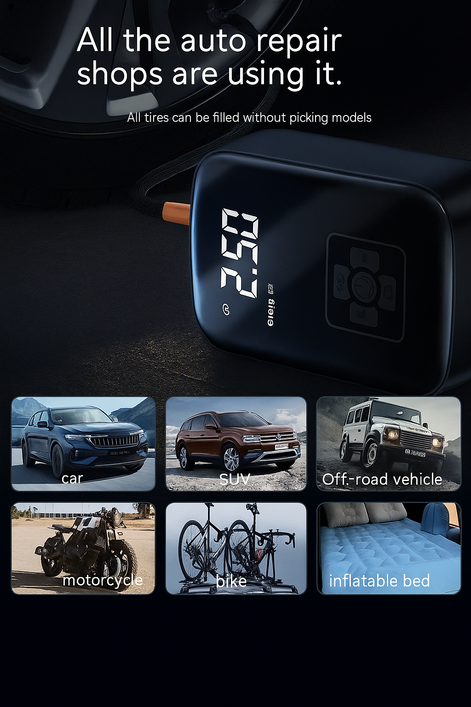 Portable Wireless Car Air Pump With Digital Display, 100W USB Rechargeable Inflator For Cars, Bikes, Motorcycles by Wave & Hang