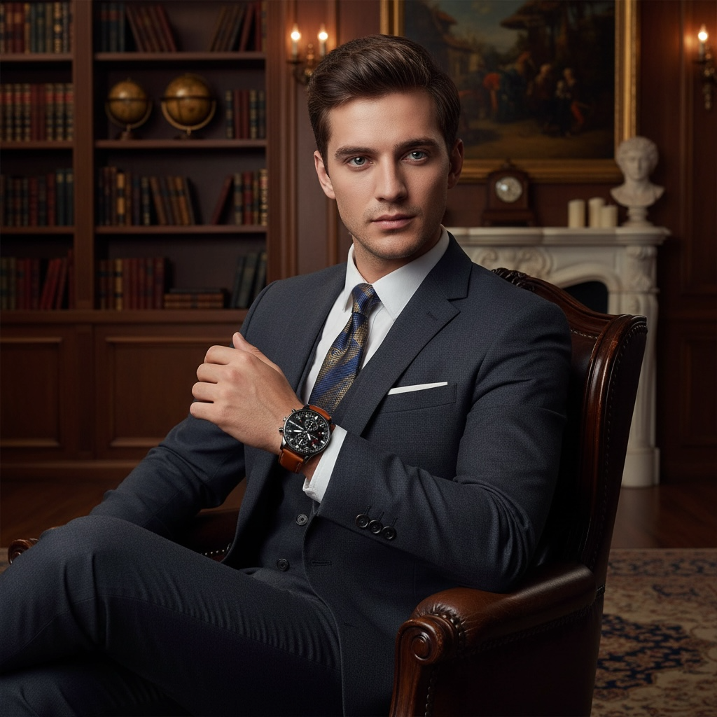 Men’s Retro Leather Band Quartz Watch – Classic Analog Timepiece by Wave & Hang