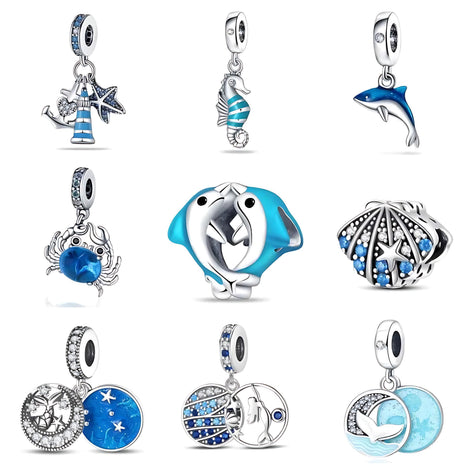 Ocean Blue Dolphin & Seahorse Pendant – DIY Jewelry Charms by Wave & Hang