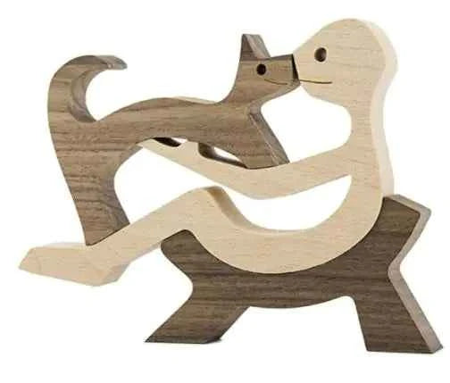 Wood Dog Sculpture – Handmade Wooden Figurine | Human & Dog Friendship Home Decor Gift for Pet Lovers