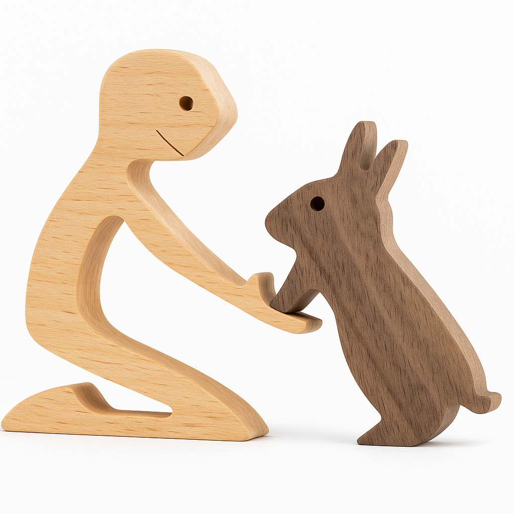 Wood Dog Sculpture Handmade Solid Wood by Wave & Hang