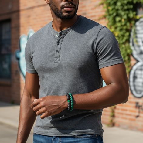 Couple’s Black Yoga Beaded Bracelet – Handmade Stone Bracelet for Men & Women by Wave & Hang