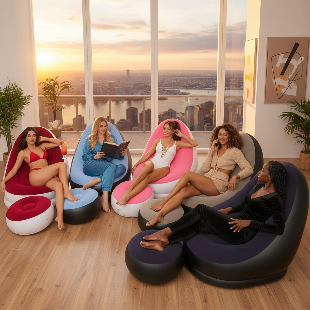 Thick Inflatable Lazy Sofa With Footstool Portable Lounger by Wave & Hang