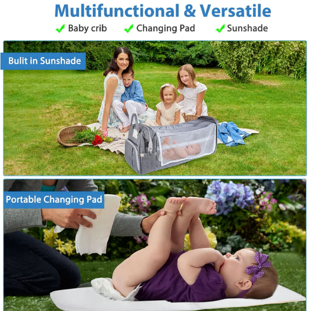 👶 Multi-Functional Diaper Bag with Foldable Baby Bed – Large Capacity Mommy Backpack