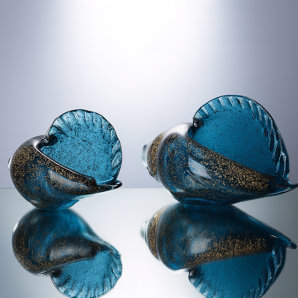 Hand-Blown Glass Conch 🐚 Luxury Ocean Blue Decorative Accent – Coastal Home Elegance by Wave & Hang