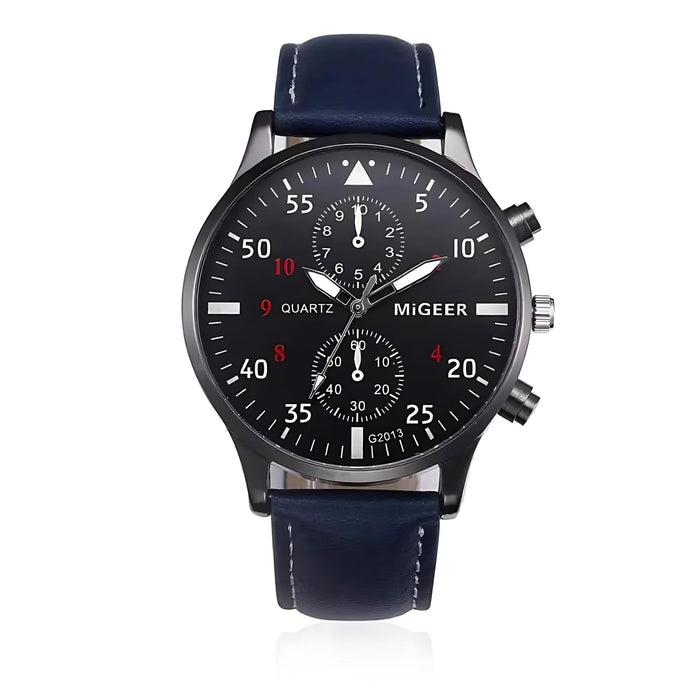 Men’s Retro Leather Band Quartz Watch – Classic Analog Timepiece by Wave & Hang