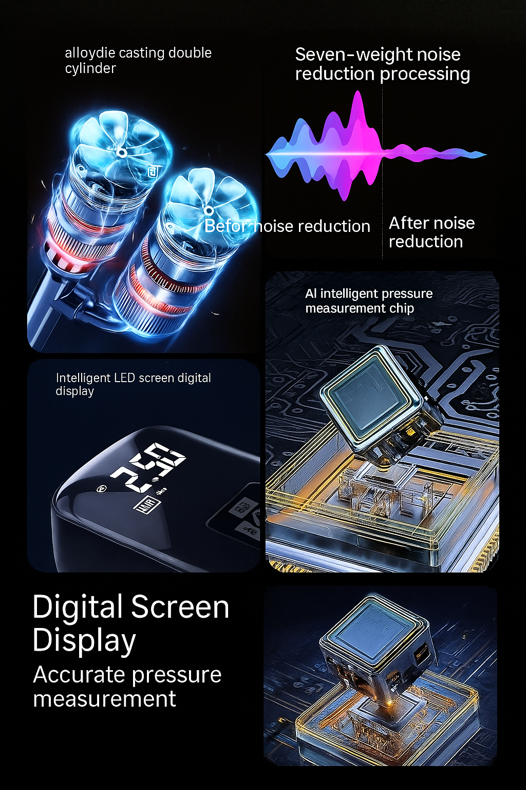 Portable Wireless Car Air Pump With Digital Display, 100W USB Rechargeable Inflator For Cars, Bikes, Motorcycles by Wave & Hang