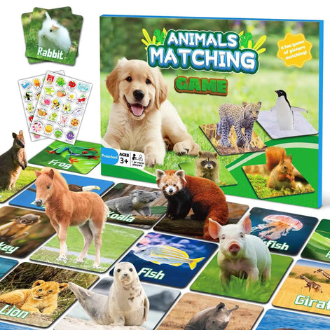 zheyistep 100 PCS Animal Matching Game for Kids Toddlers Memory Game Animal Match Game Concentration Card Game for Boys Girls Preschool Learning Activities