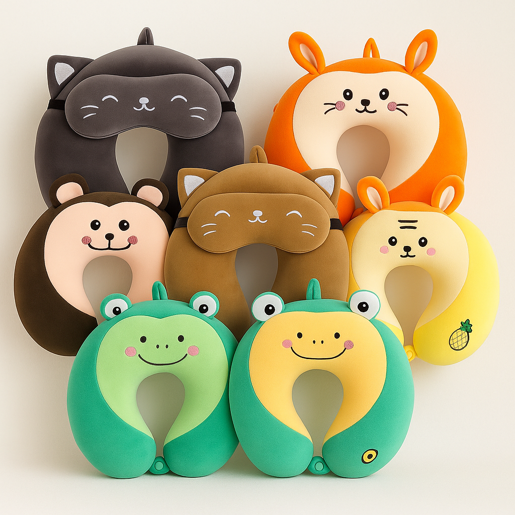 U-Shaped Memory Foam Neck Pillow With Animal Designs by Wave & Hang