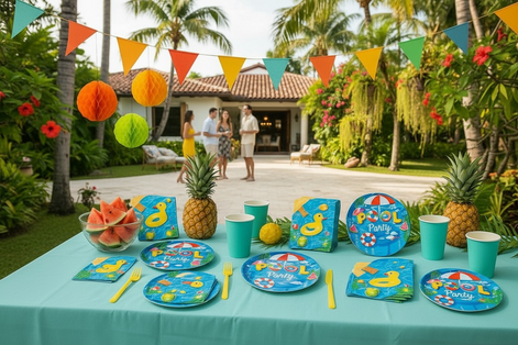 80 Pcs Pool Party Set | Vibrant Tableware for 40 Guests by Wave & Hang