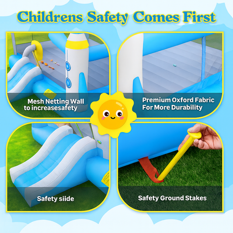 Multifunctional Jump ’n Slide Kids Inflatable Bouncer – Large 198” x 180” Playhouse with Slide & Blower | Outdoor Bounce Castle for Children