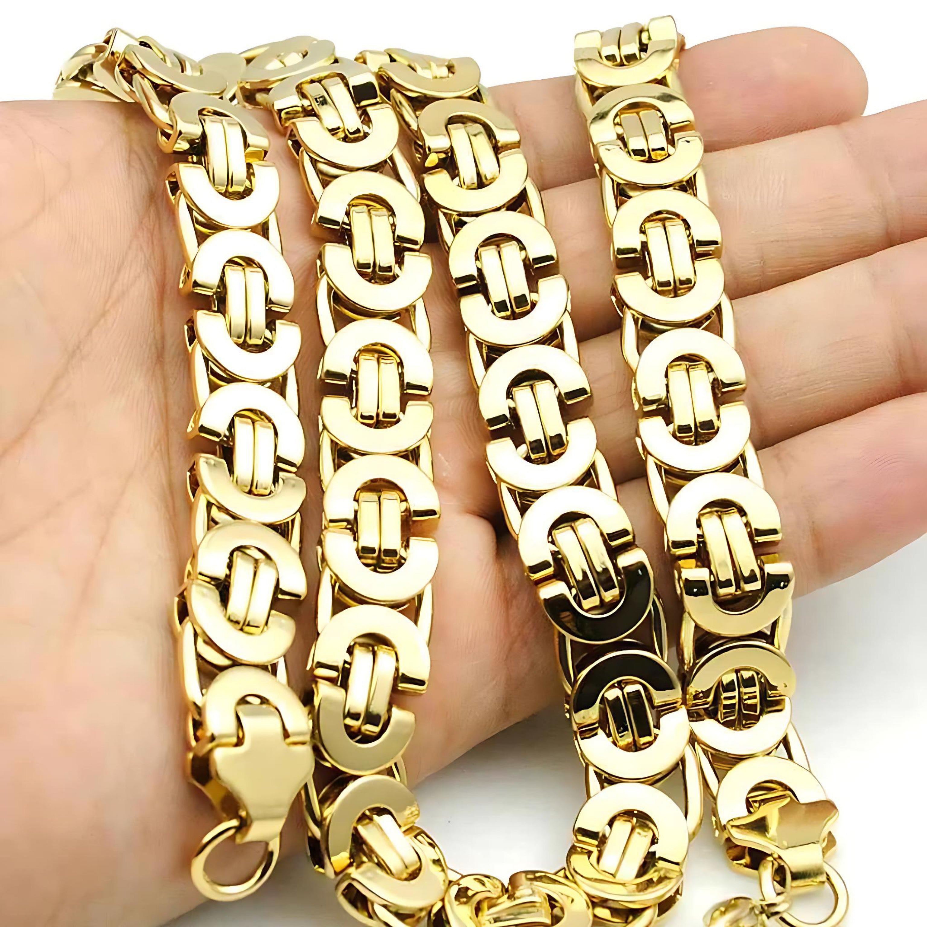 Byzantine Titanium Steel Necklace Set – Men’s Gold Chain Jewelry by Wave & Hang