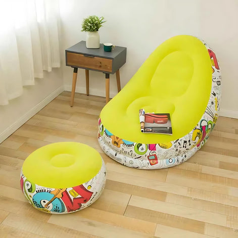 Thick Inflatable Lazy Sofa With Footstool Portable Lounger by Wave & Hang