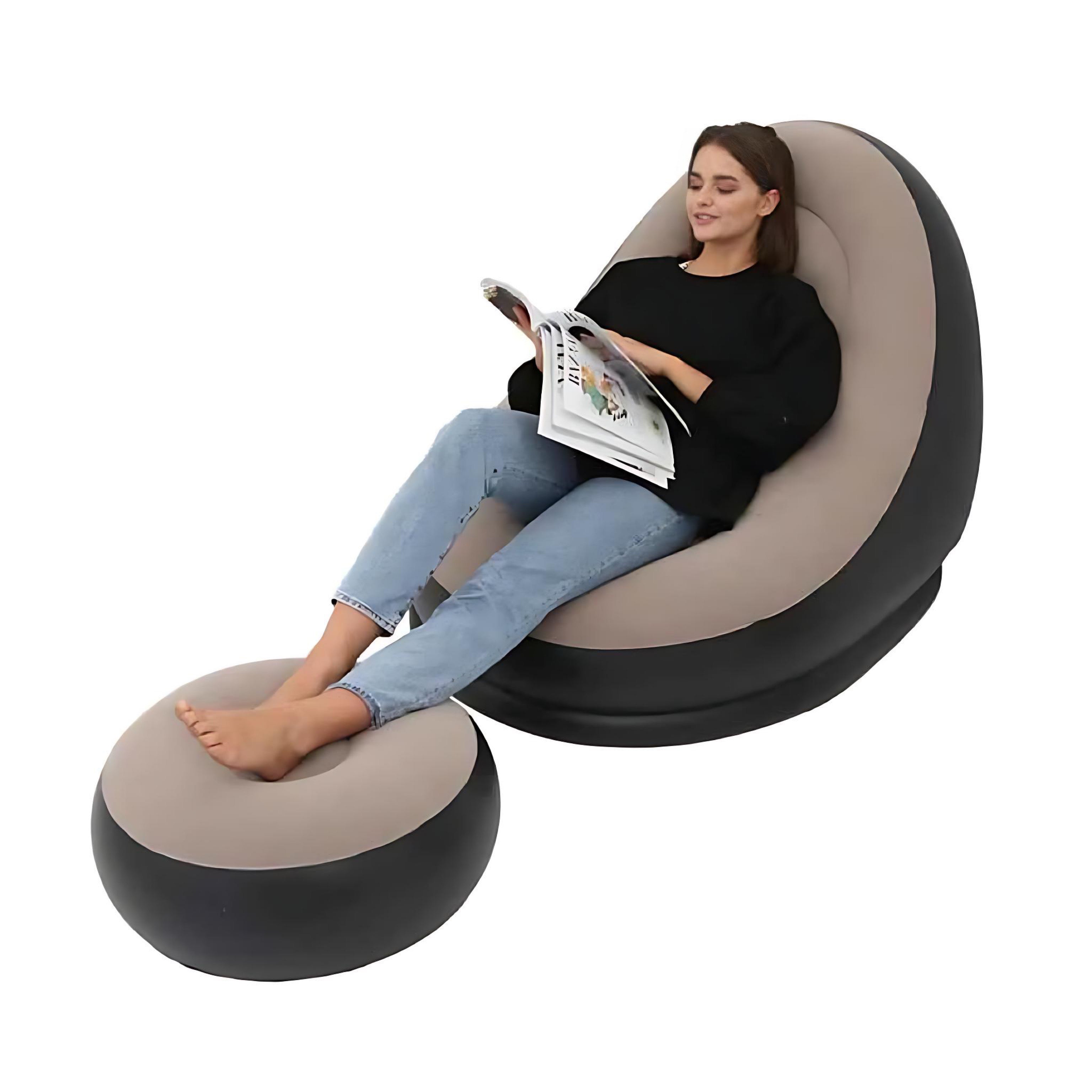 Thick Inflatable Lazy Sofa With Footstool Portable Lounger by Wave & Hang
