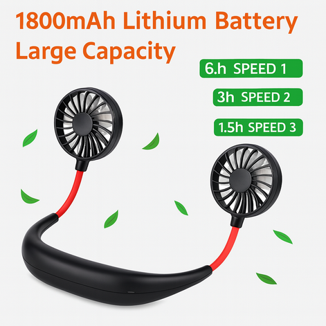 Portable USB Neck Fan – Hands-Free Mini Cooling Fan for Students, Travel & Outdoor Use by Wave & Hang