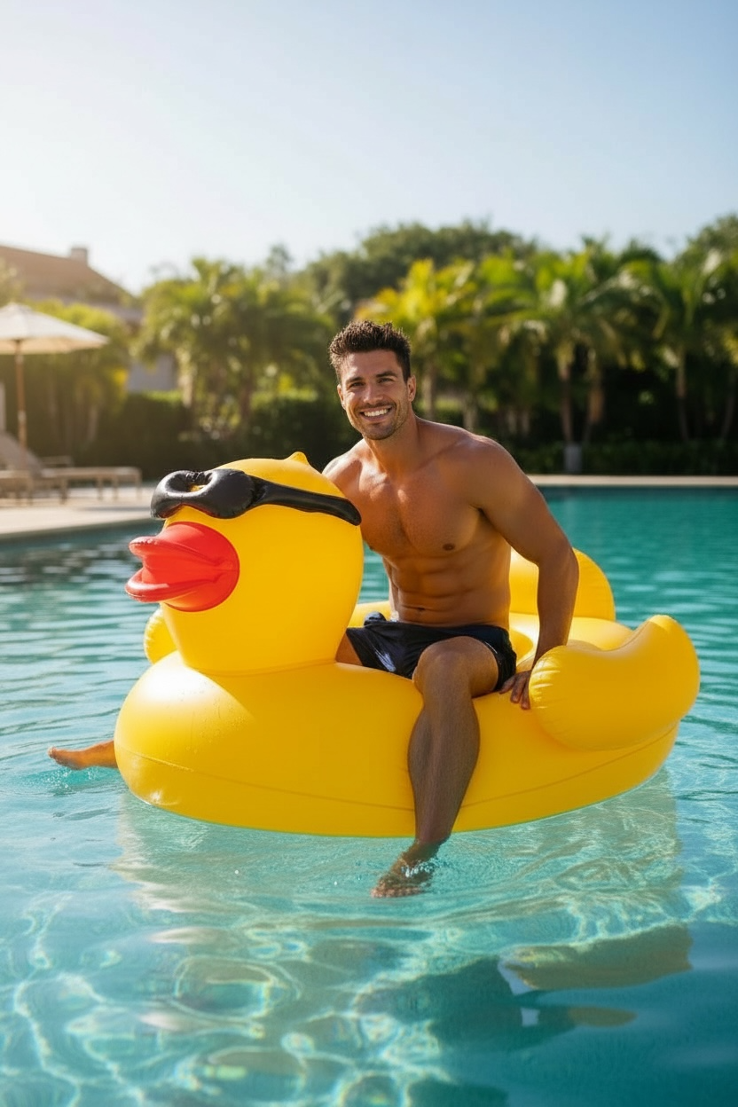 Giant Inflatable Duck Pool Float with Sunglasses – Oversized Swimming Ring for Adults by Wave & Hang