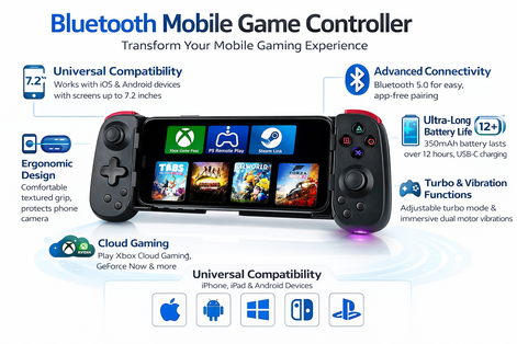 Bluetooth Mobile Game Controller - Wireless & Ergonomic Design