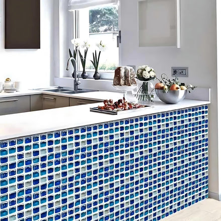 10 Ocean Blue Mosaic Tile Stickers – Effortless Home Makeover by Wave & Hang