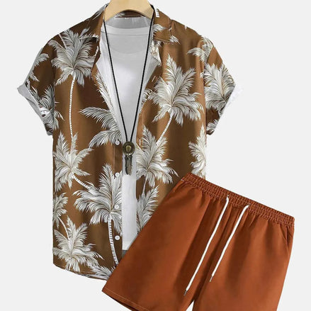 Men’s 3D Print Beach Outfit | Hawaiian Short Sleeve Shirt & Matching Shorts Set for Summer Vacation, Beach & Casual Wear