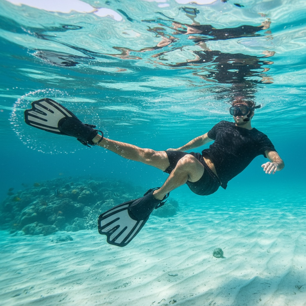 OMGear Short Swim Fins For Adults Adjustable Travel Size Grey S M by Wave & Hang