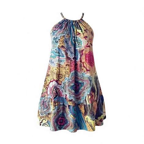 Bohemian Ocean Print Beach Dress – Summer Halter Sundress for Women by Wave & Hang