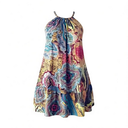 Bohemian Ocean Print Beach Dress – Summer Halter Sundress for Women by Wave & Hang