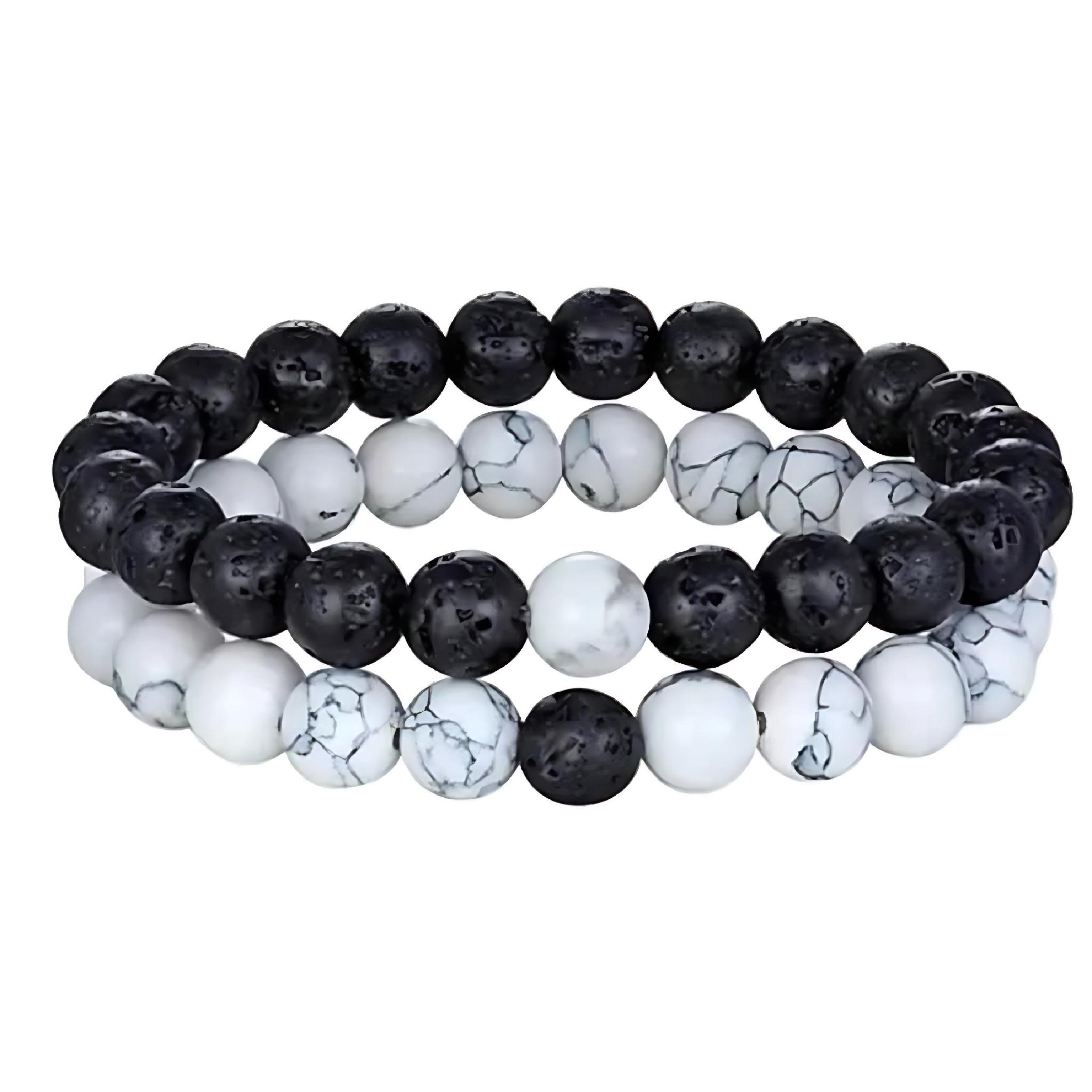 Couple’s Black Yoga Beaded Bracelet – Handmade Stone Bracelet for Men & Women by Wave & Hang