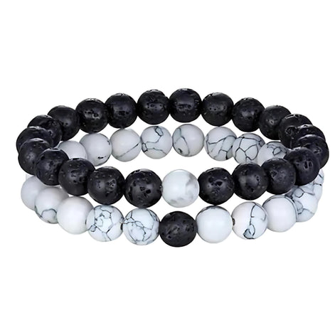 Couple’s Black Yoga Beaded Bracelet – Handmade Stone Bracelet for Men & Women by Wave & Hang