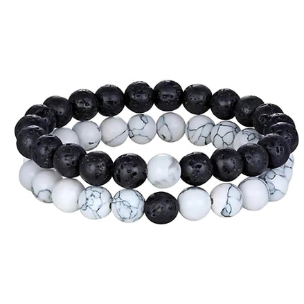 Couple’s Black Yoga Beaded Bracelet – Handmade Stone Bracelet for Men & Women by Wave & Hang