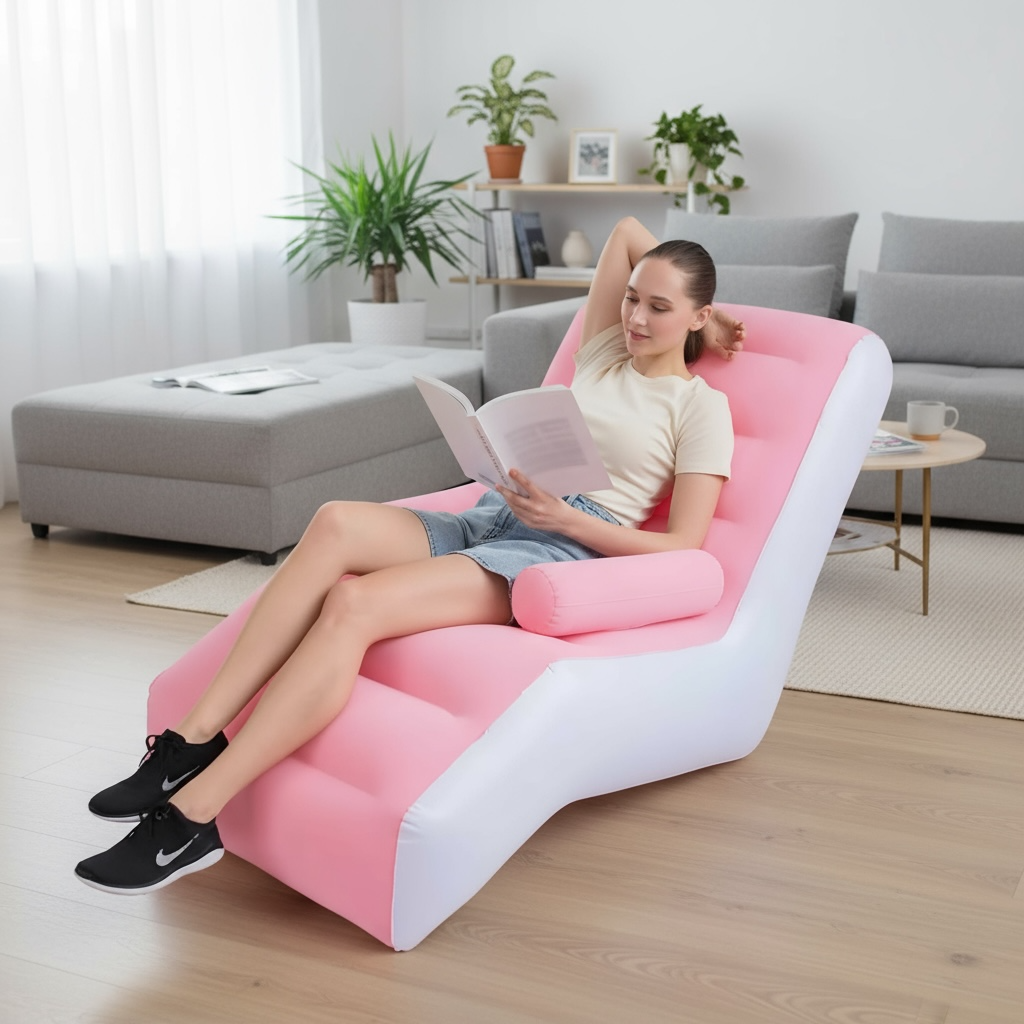 Portable Inflatable Lazy Sofa S Shaped Lounge Chair Pink Brown For Indoor And Outdoor Relaxation by Wave & Hang