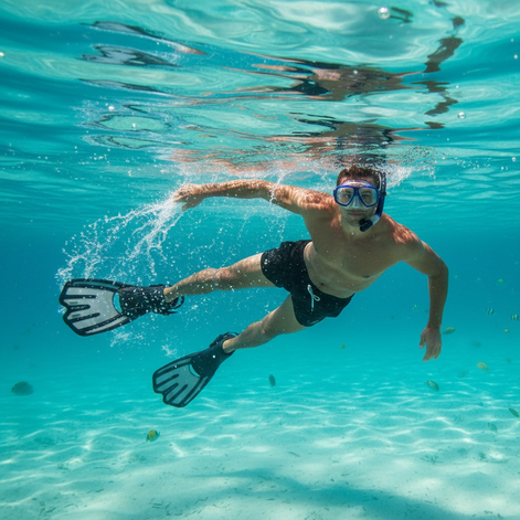 OMGear Short Swim Fins For Adults Adjustable Travel Size Grey S M by Wave & Hang