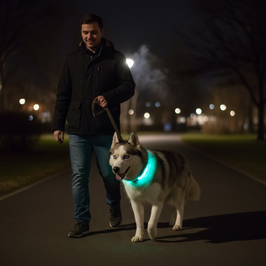 LED Adjustable Dog Collar – Waterproof Blinking Glow Safety Light for Pets by Wave & Hang