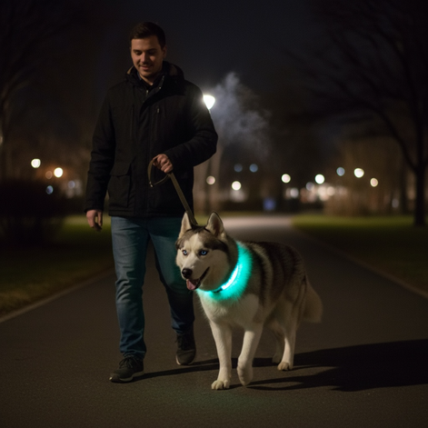 LED Adjustable Dog Collar – Waterproof Blinking Glow Safety Light for Pets by Wave & Hang