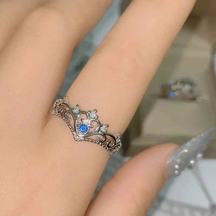 Royal Ocean Blue Crown Ring – Medieval Princess Style
