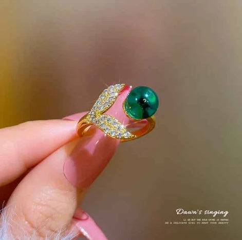 Mermaid Tail Ocean Beads Ring – Adjustable Gold Fashion Jewelry