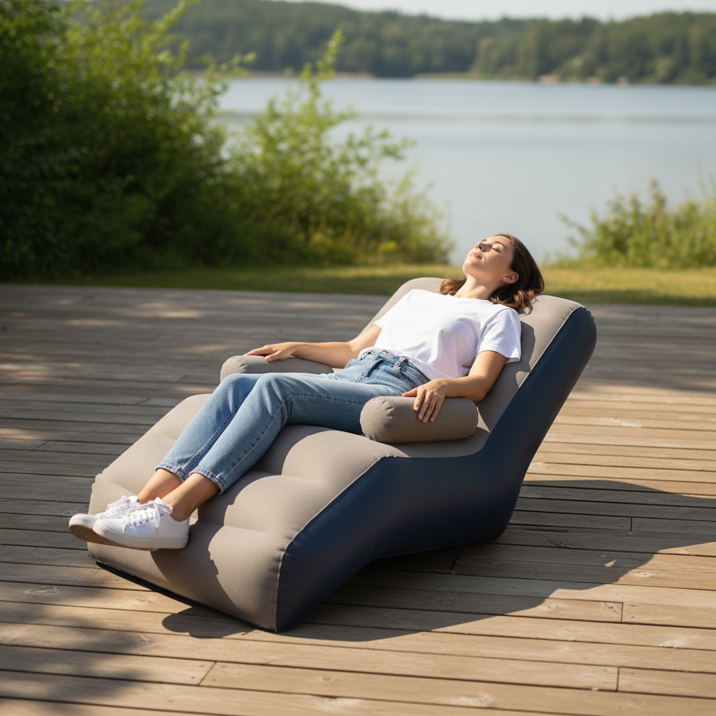 Portable Inflatable Lazy Sofa S Shaped Lounge Chair Pink Brown For Indoor And Outdoor Relaxation by Wave & Hang