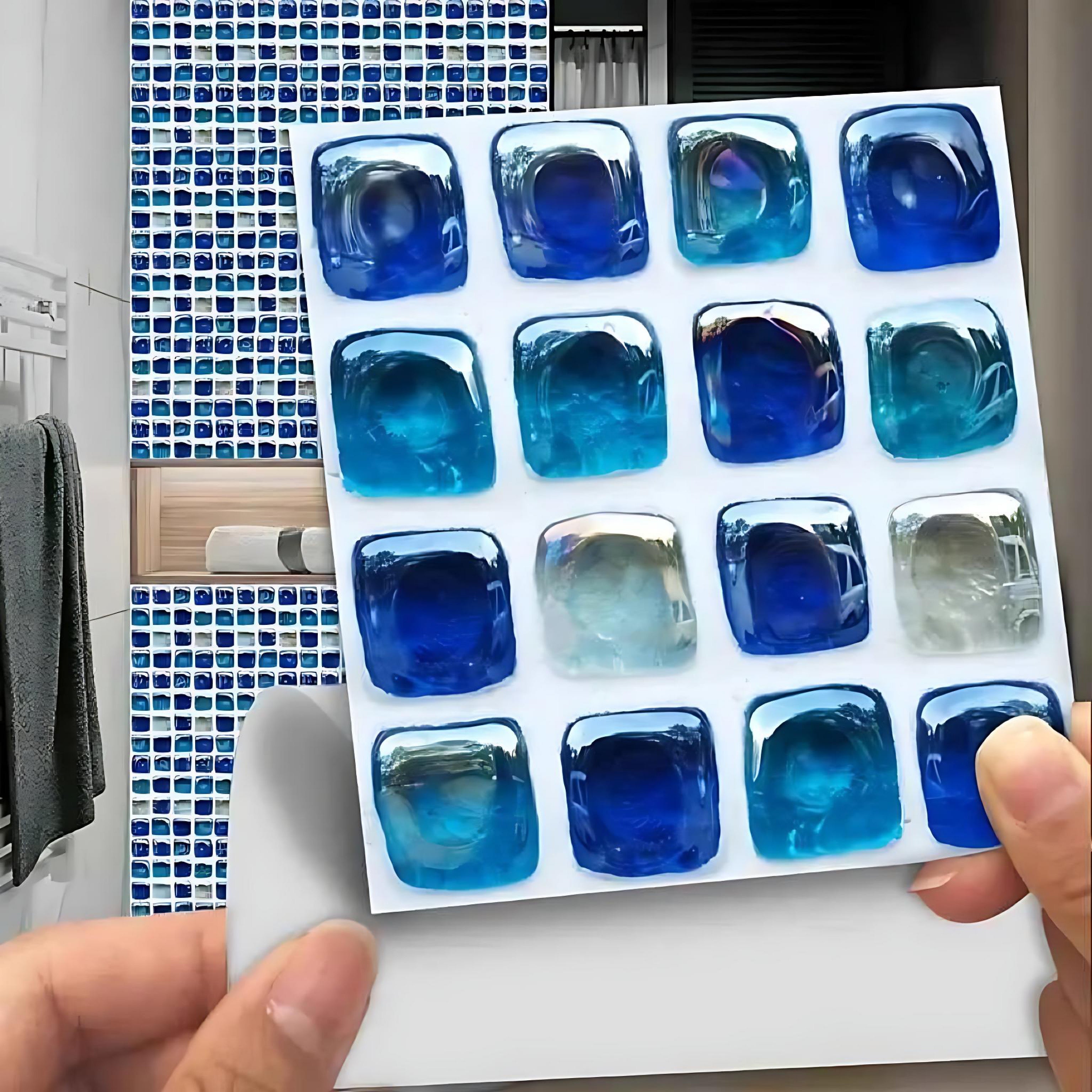 10 Ocean Blue Mosaic Tile Stickers – Effortless Home Makeover by Wave & Hang