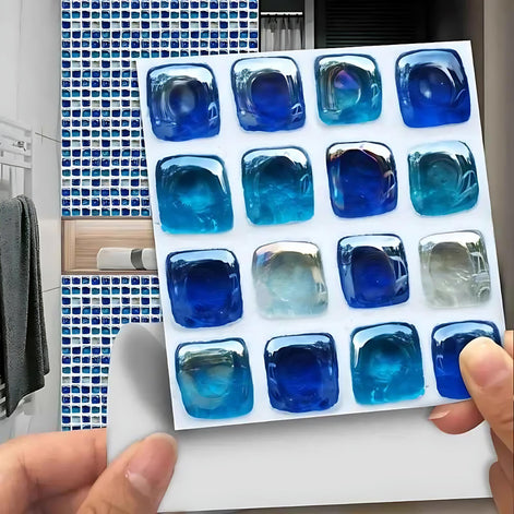 10 Ocean Blue Mosaic Tile Stickers – Effortless Home Makeover by Wave & Hang