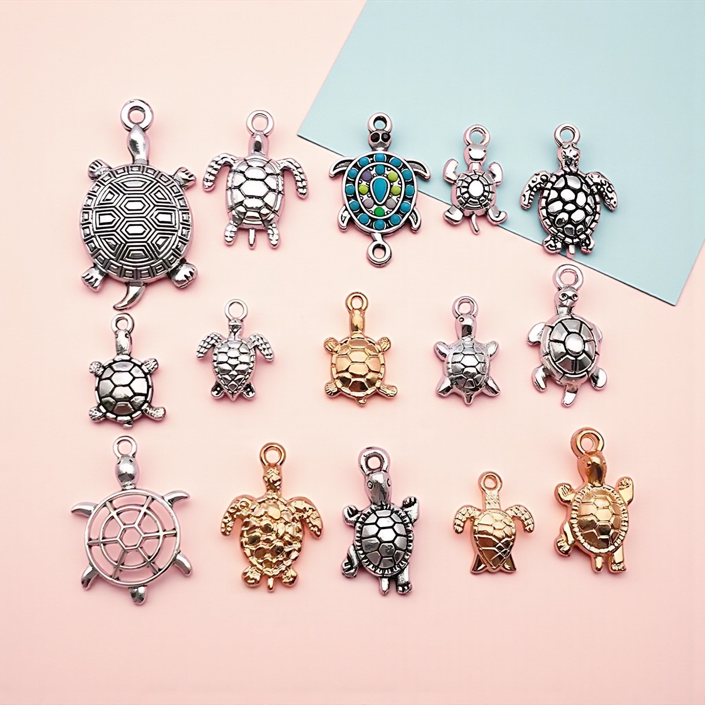 Ocean Turtle Pendant Charms – 16-Piece Alloy Jewelry Accessories by Wave & Hang