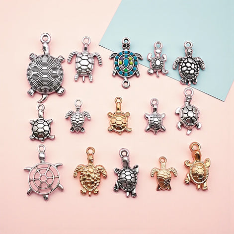 Ocean Turtle Pendant Charms – 16-Piece Alloy Jewelry Accessories by Wave & Hang