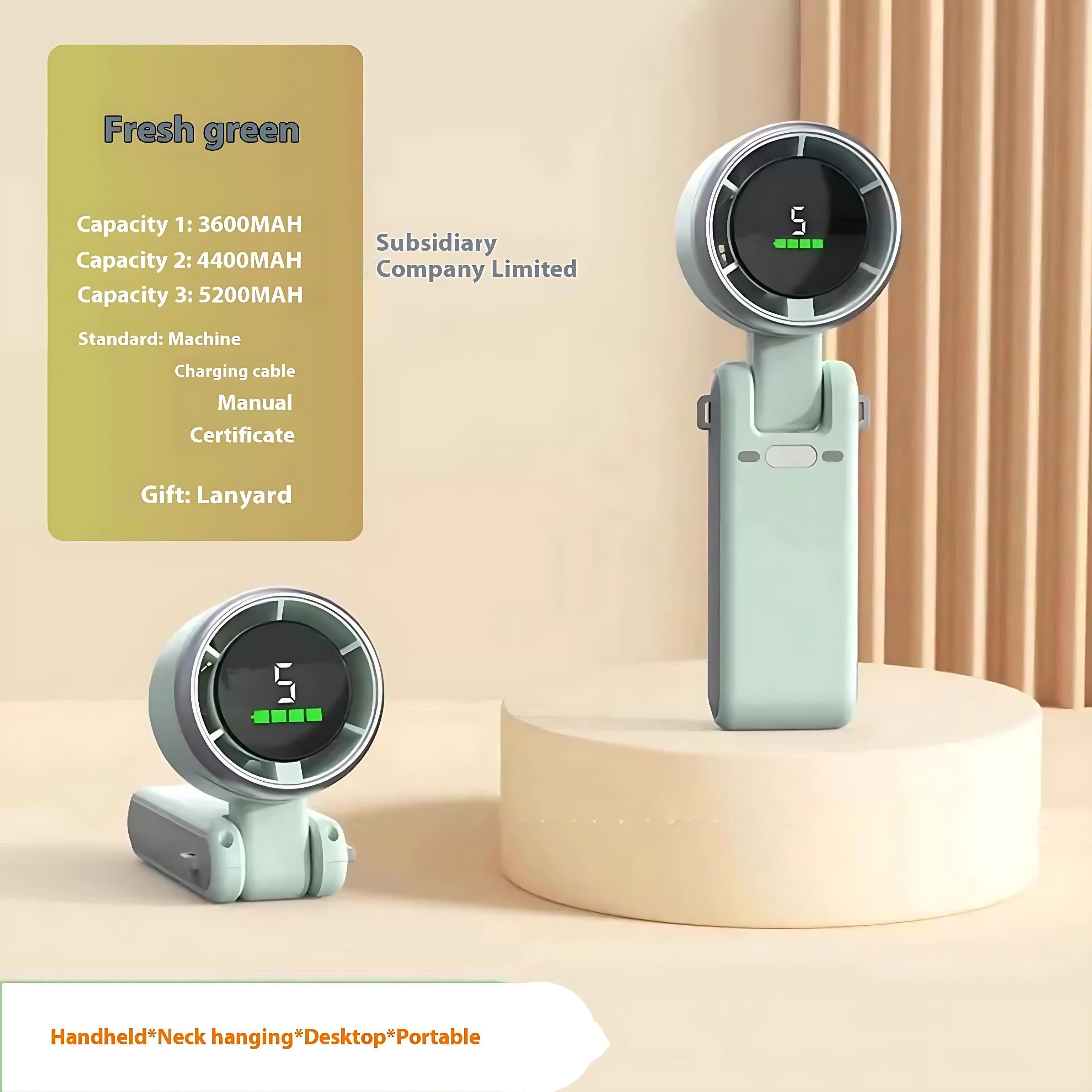 Portable USB Fan – Compact Rechargeable Handheld Cooling Fan with Digital Display by Wave & Hang