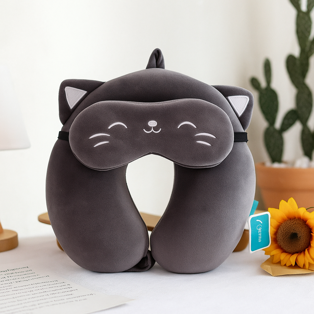 U-Shaped Memory Foam Neck Pillow With Animal Designs by Wave & Hang