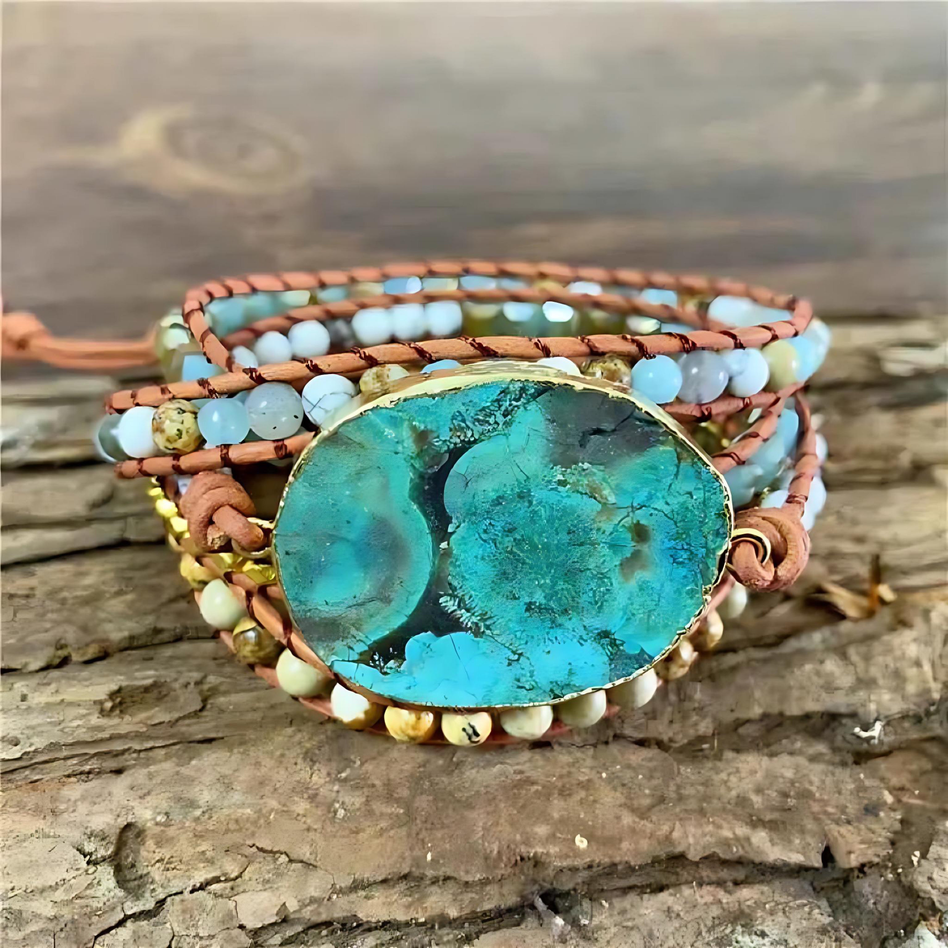 Bohemian Handmade Ocean Stone Bead Bracelet | Natural Stone Wrap Bracelet by Wave & Hang
