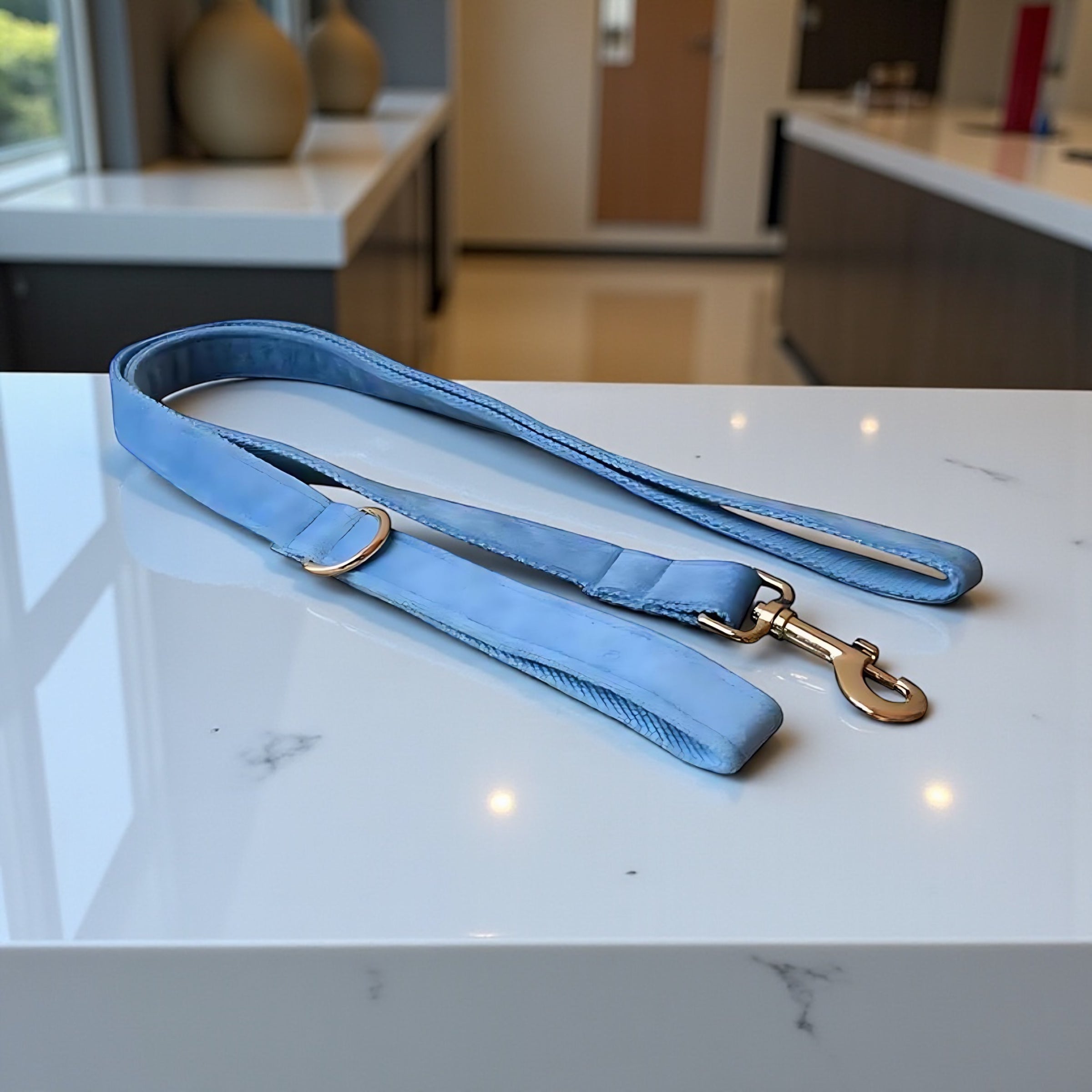 Luxury Blue Velvet Dog Collar & Leash Set – Stylish Comfort for All Breeds by Wave & Hang