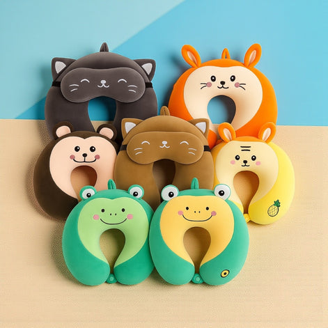 U-Shaped Memory Foam Neck Pillow With Animal Designs by Wave & Hang
